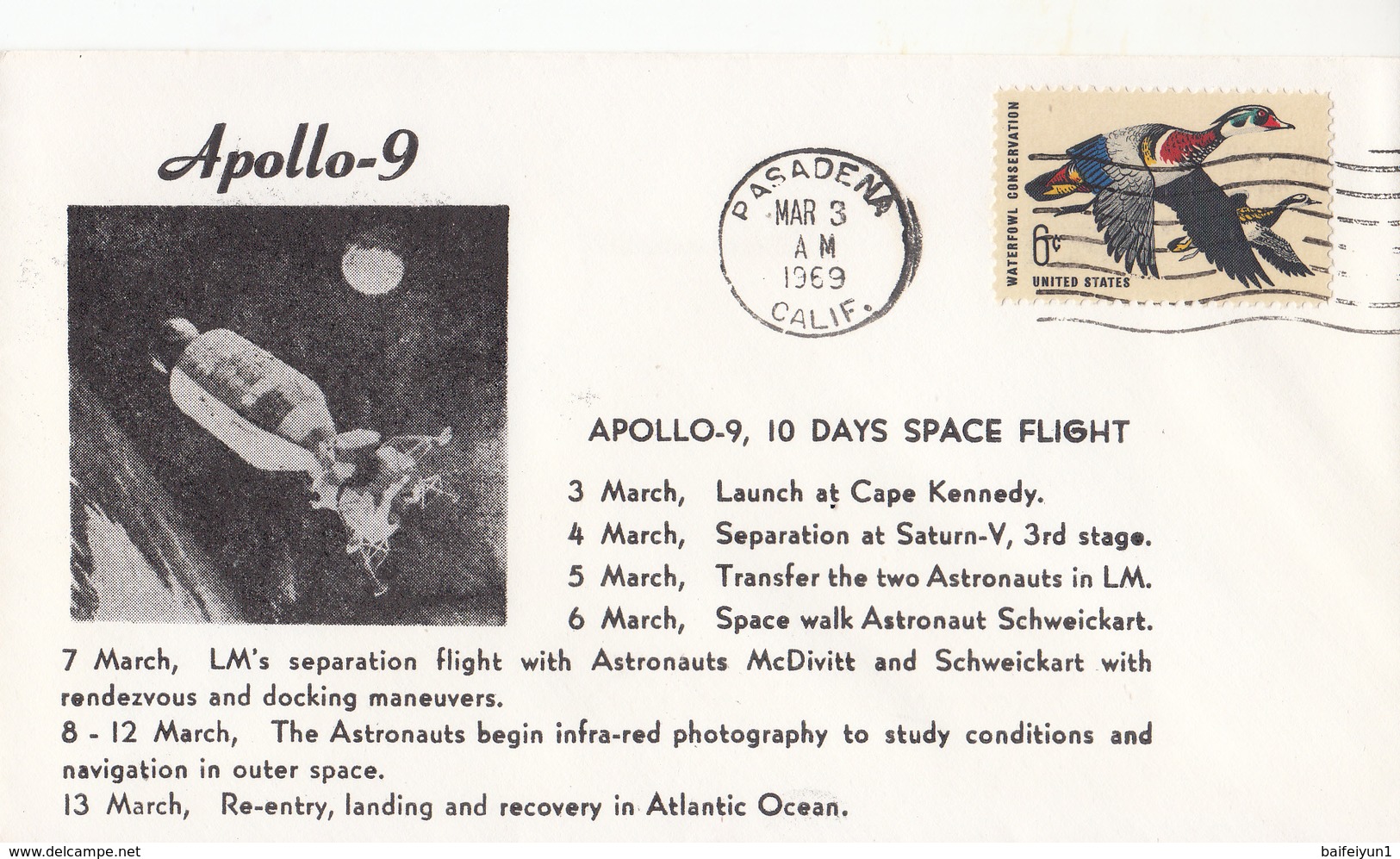 USA 1969 Apollo-9 Spacecraft Launched By Saturn V Commemoraitve Cover - América Del Norte