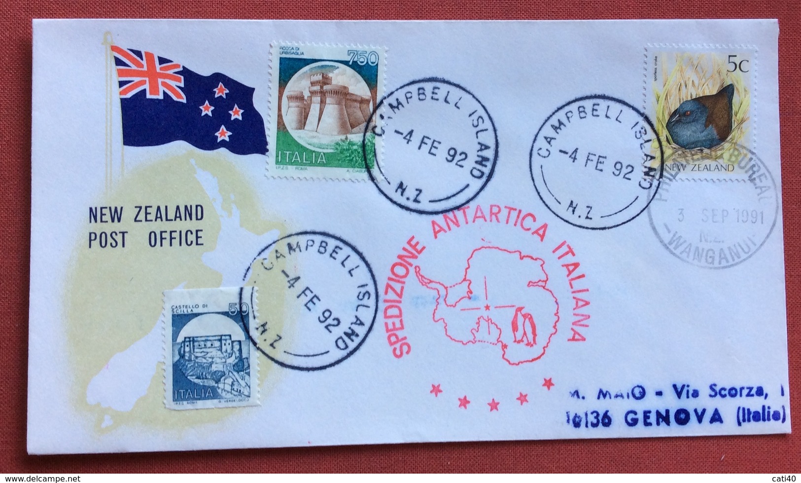 SPEDIZIONE ANTARTICA ITALIANA  NEW ZELAND CAMPBELL ISLAND  + WANGANU  4/2/92 - Non Classificati