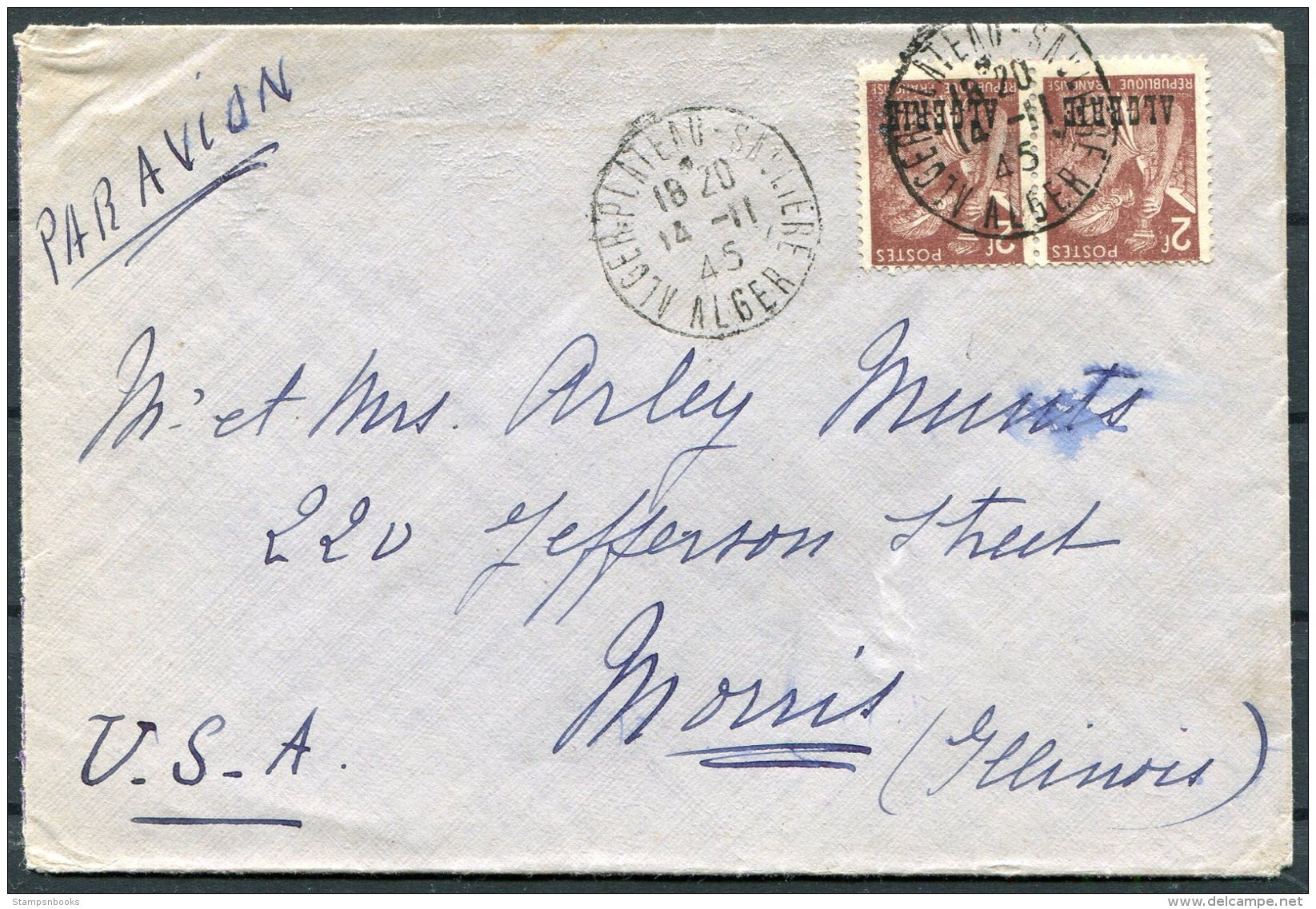 1945 Algeria Airmail Cover - USA - Covers & Documents