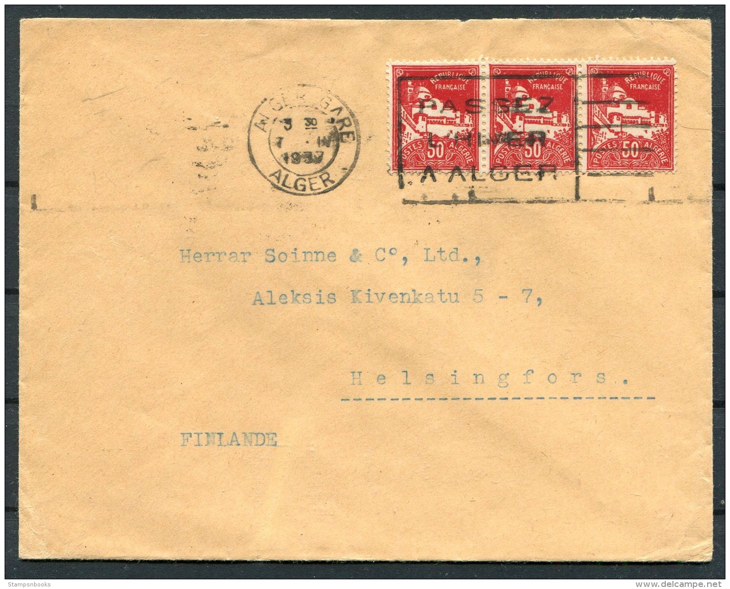 1937 Algeria Cover - Helsinki Finland - Covers & Documents