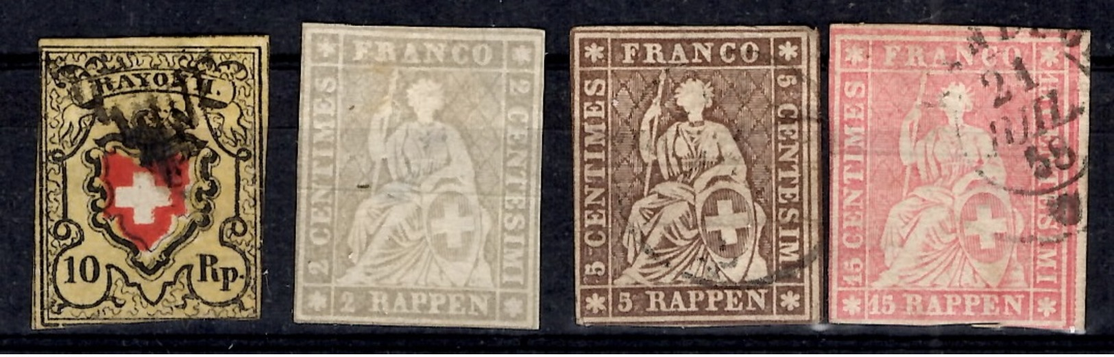 Suisse YT N° 15 Obl, N° 25 (*), N° 26 Obl. Et N° 28 Obl. A Saisir! - 1843-1852 Timbres Cantonaux Et  Fédéraux