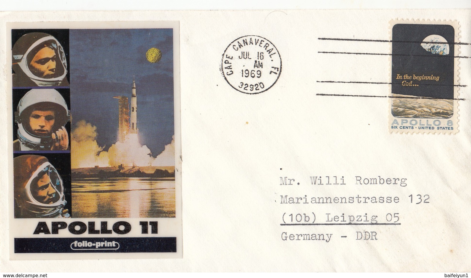 USA 1969 Apollo-11 Spacecraft And Spaceman Commemoraitve Cover - America Del Nord