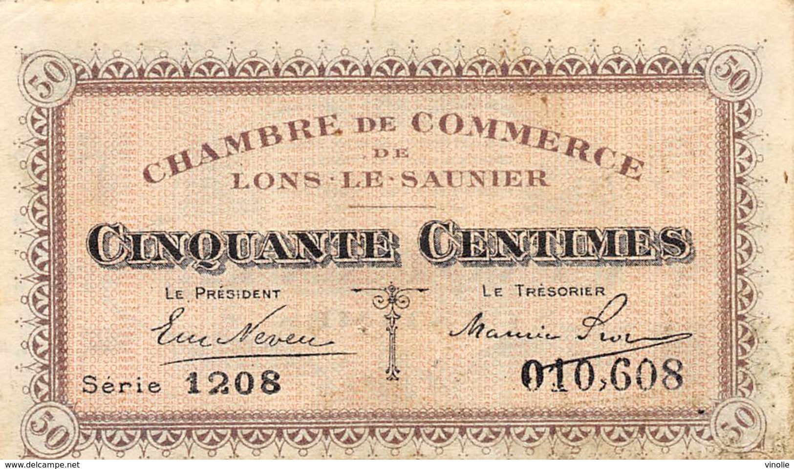 .D.18-2122: CHAMBRE DU COMMERCE DE LONS-LE-SAUNIER. JURA. 50 CENTIMES. - Chambre De Commerce