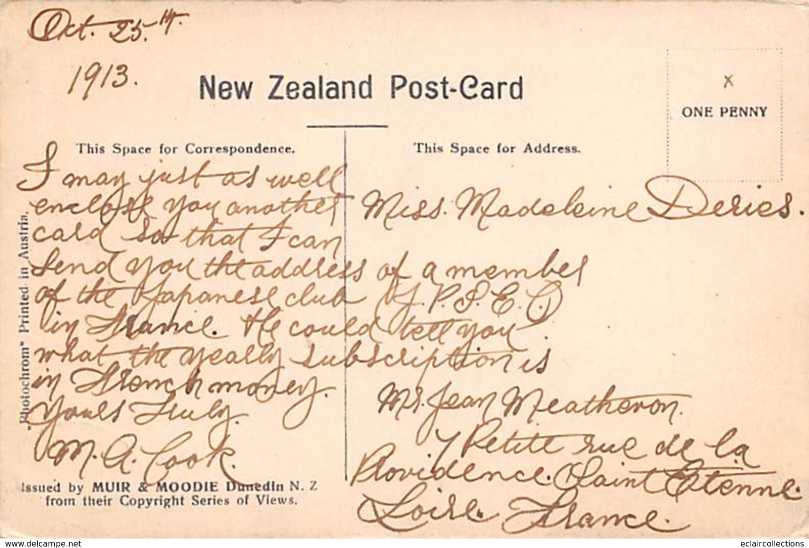 Nouvelle Zéland  New Zealand.   Princess St Looking To Post Office  Dunedin (voir Scan) - Nuova Zelanda