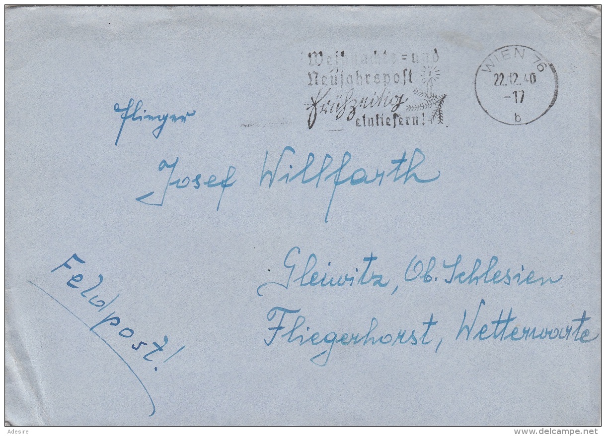 1940 FLIEGER FELDPOST BRIEF (mit Inhalt, Weihnachtskarte Aus Wien), Gel.v.WIEN &gt; GLEIWITZ, Fliegerhorst Wetterwarte - Briefe U. Dokumente