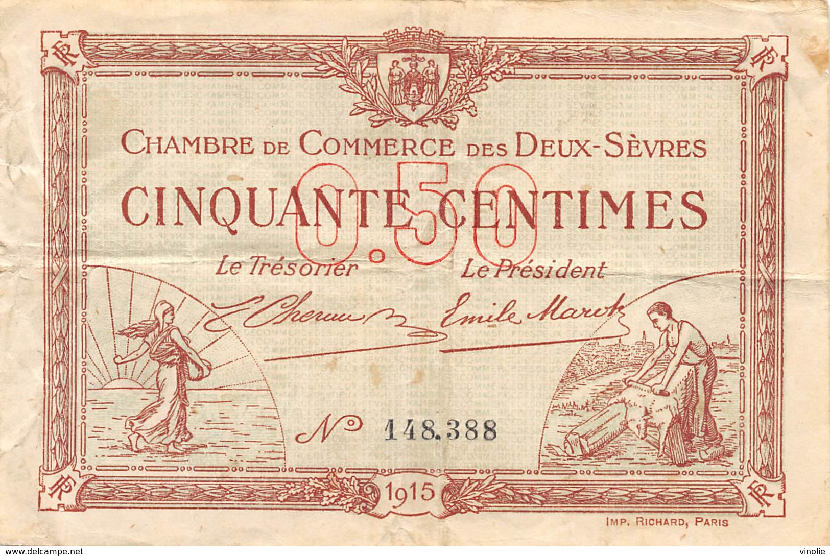 .D.18-2139 : CHAMBRE DU COMMERCE 50 CENTIMES.  DEUX-SEVRES. - Camera Di Commercio