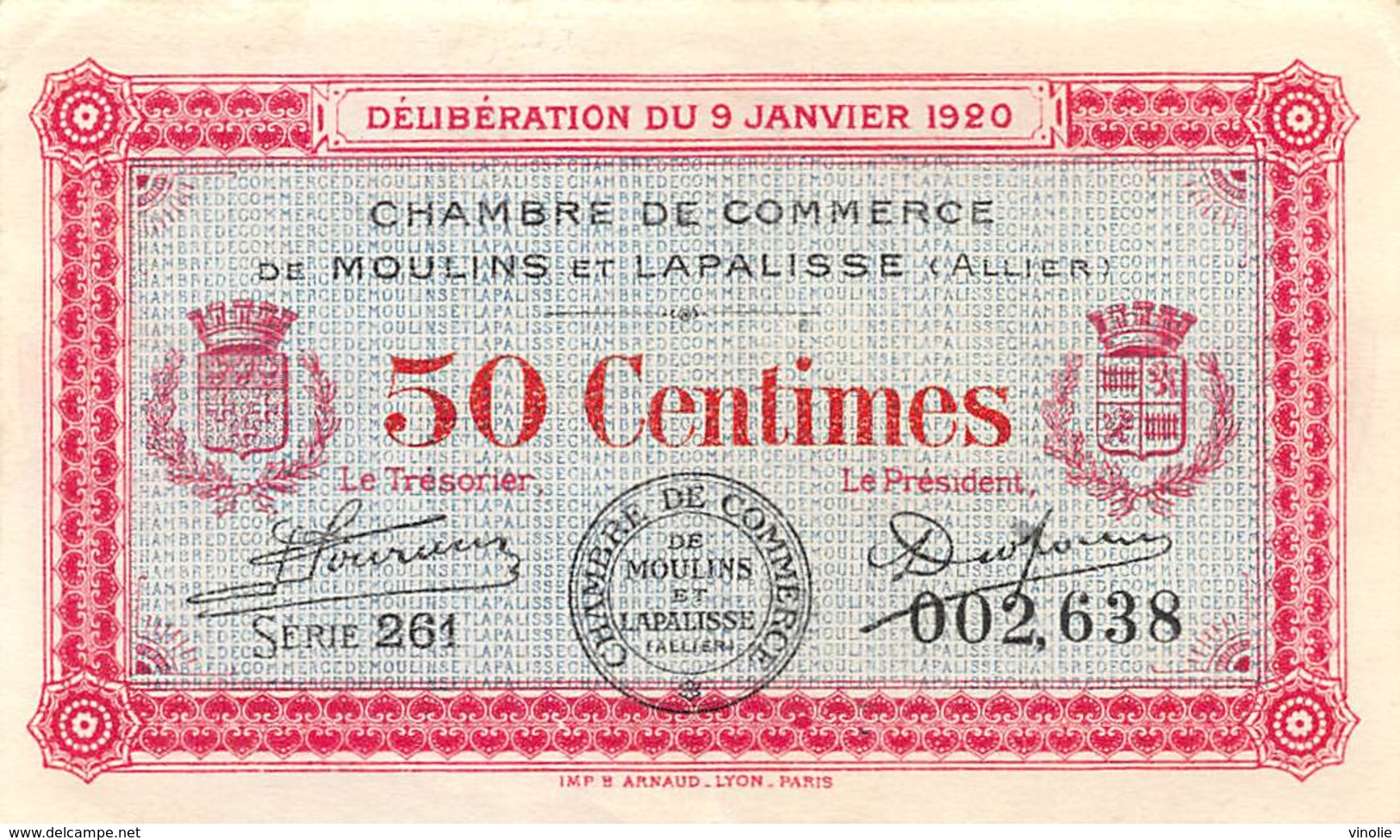 .D.18-2146 : CHAMBRE DU COMMERCE 50 CENTIMES.  MOULINS ET LAPALISSE. ALLIER. - Chambre De Commerce