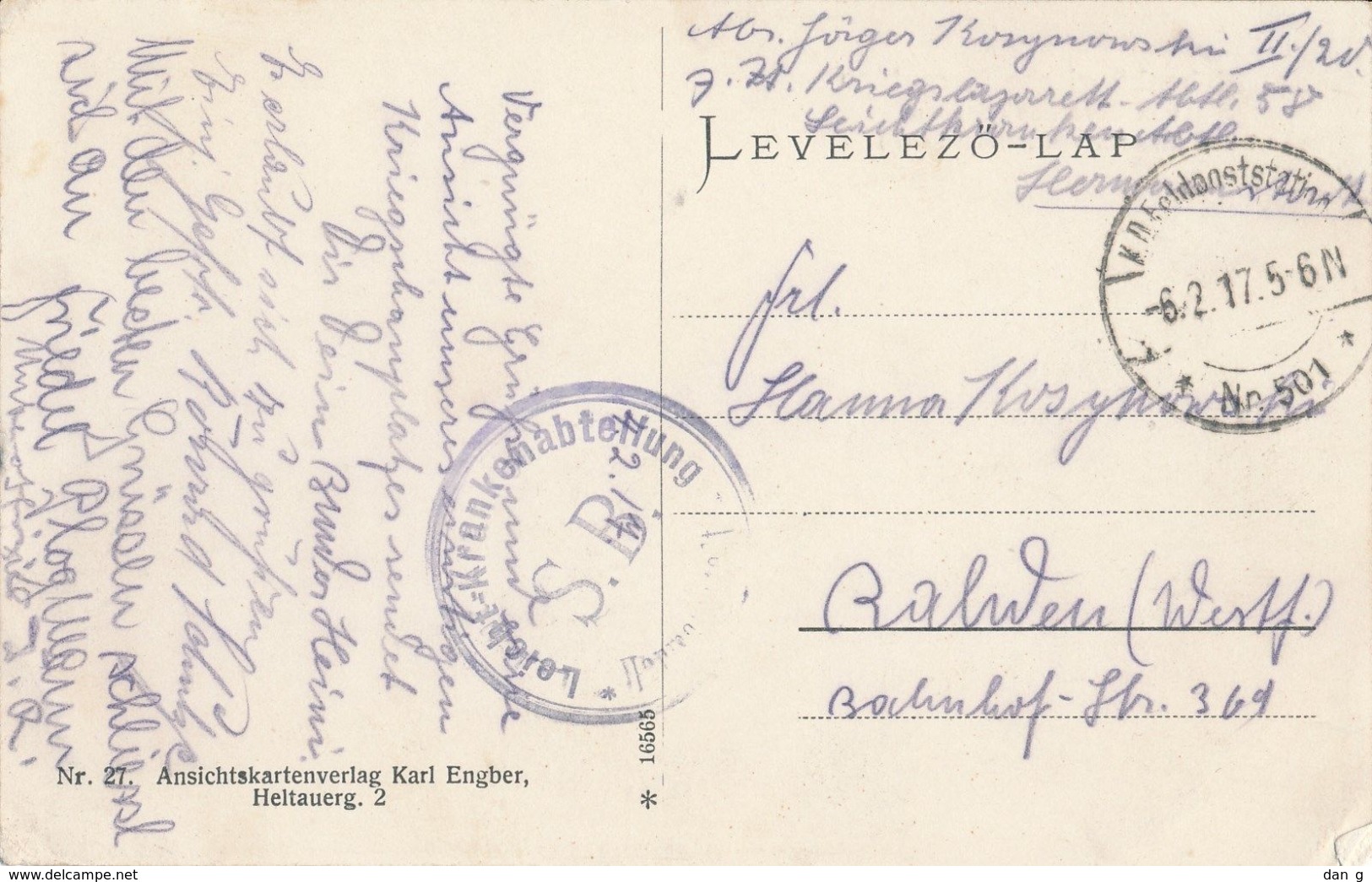 1917 Romania Hungary Kerz Cârța Germany Deutsche Feldpost 501 Sibiu Kranken Abt. Rumänien Roumanie - Rumänien