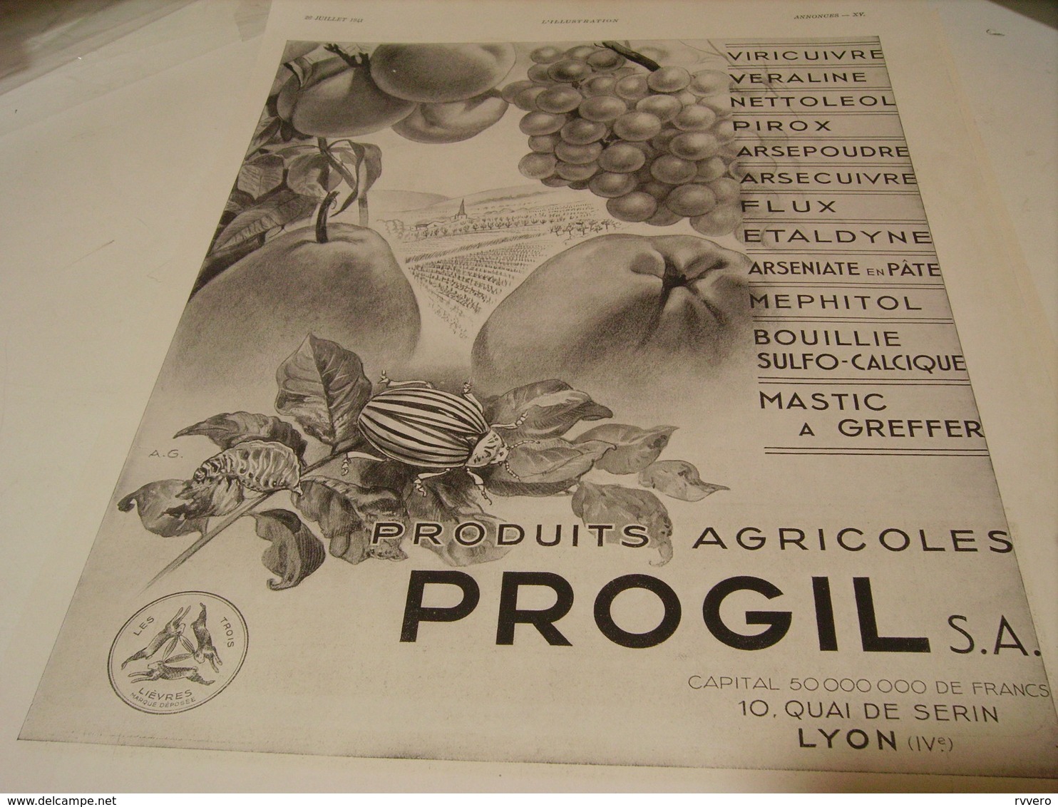 ANCIENNE PUBLICITE PRODUIT AGRICOLE PROGIL 1941 - Tracteurs