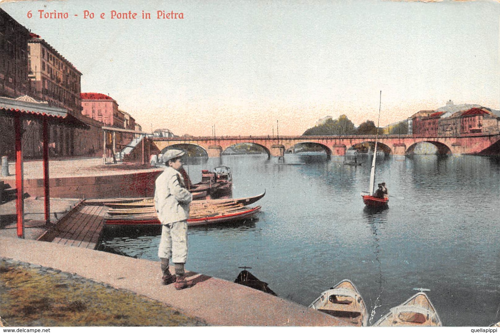 08562 "TORINO - PO E PONTE DI PIETRA" ANIMATA, BARCHE. CART NON SPED - Bridges