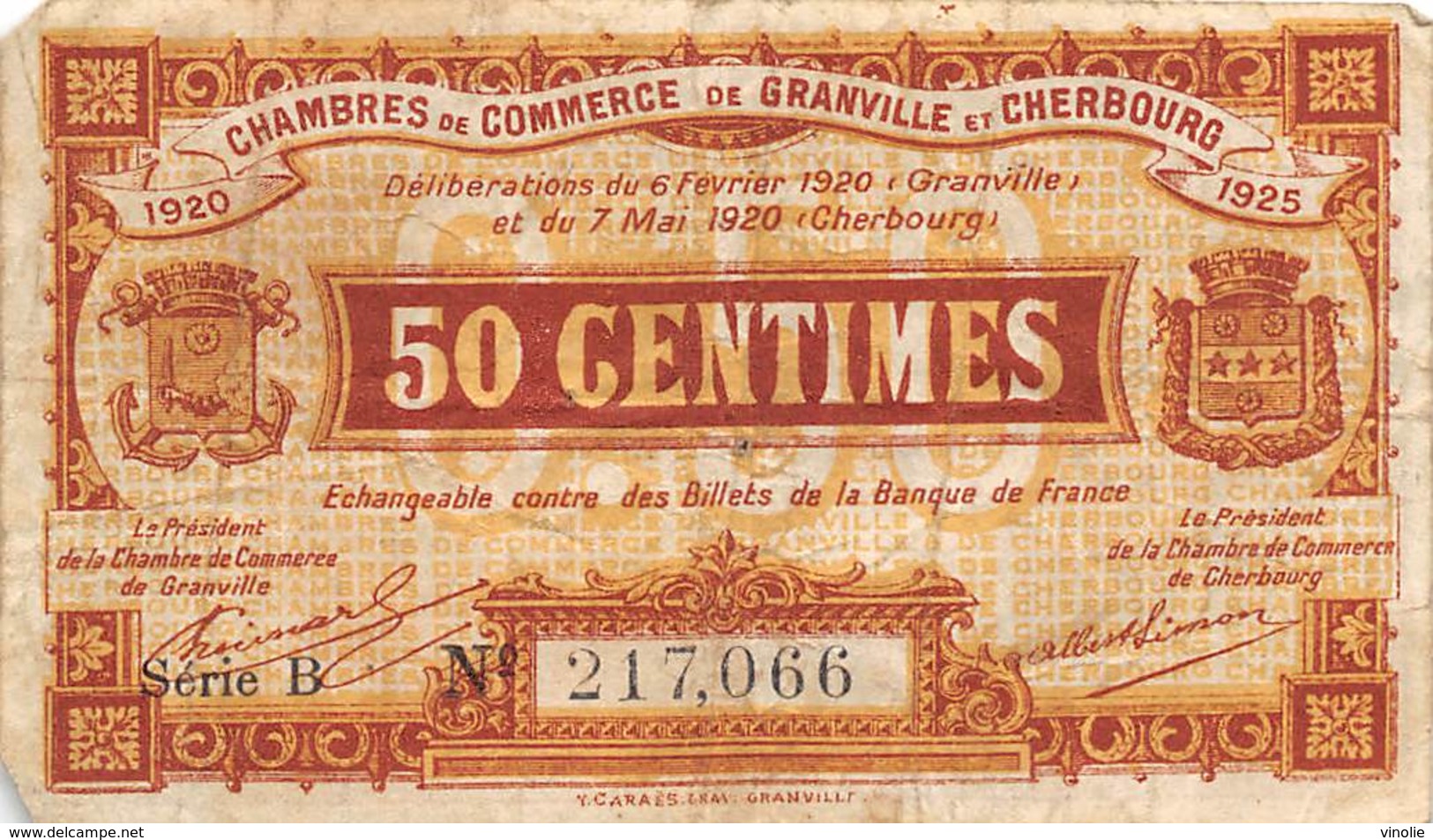 .D.18-2157: CHAMBRE DU COMMERCE 50 CENTIMES. GRANVILLE ET CHERBOURG. MANCHE. - Chambre De Commerce