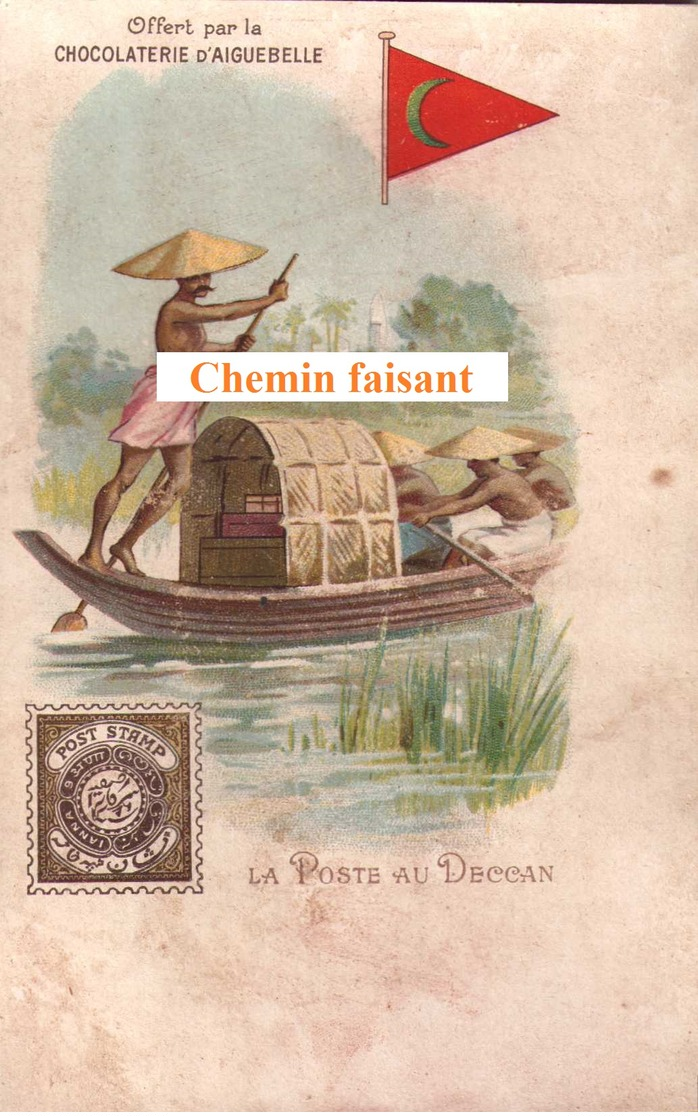 Chromo/CPA Chocolaterie D'AIGUEBELLE - La Poste Au Deccan - Scans Recto-verso - Aiguebelle