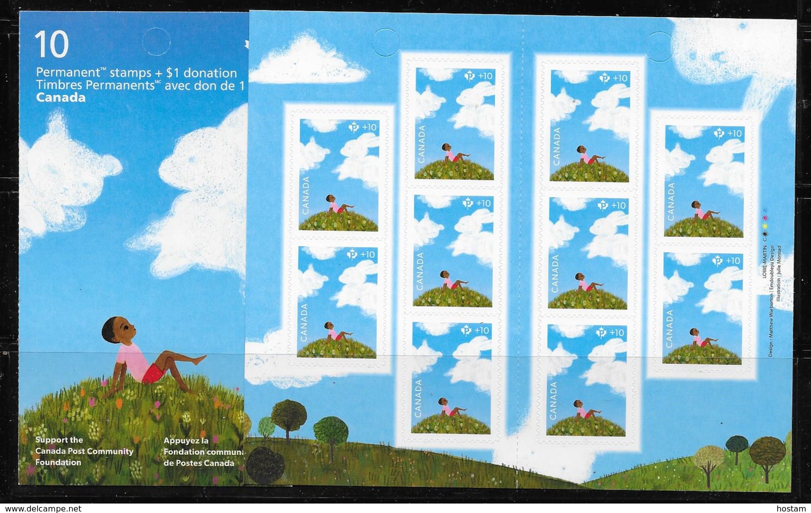 CANADA  2018 #      CANADA POST COMMUNITY FOUNDATION  CHILD ON HILL, CLOUDS, RABBIT, CAT - Full Booklets