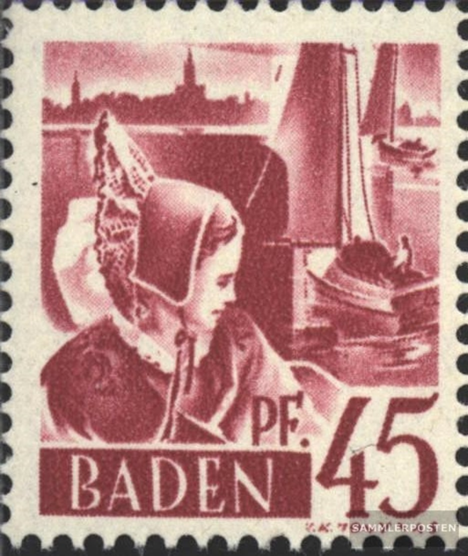 Franz. Zone-Baden 9I, Farbstrich Am Segel (Feld 18) Postfrisch 1947 Freimarken - Autres & Non Classés