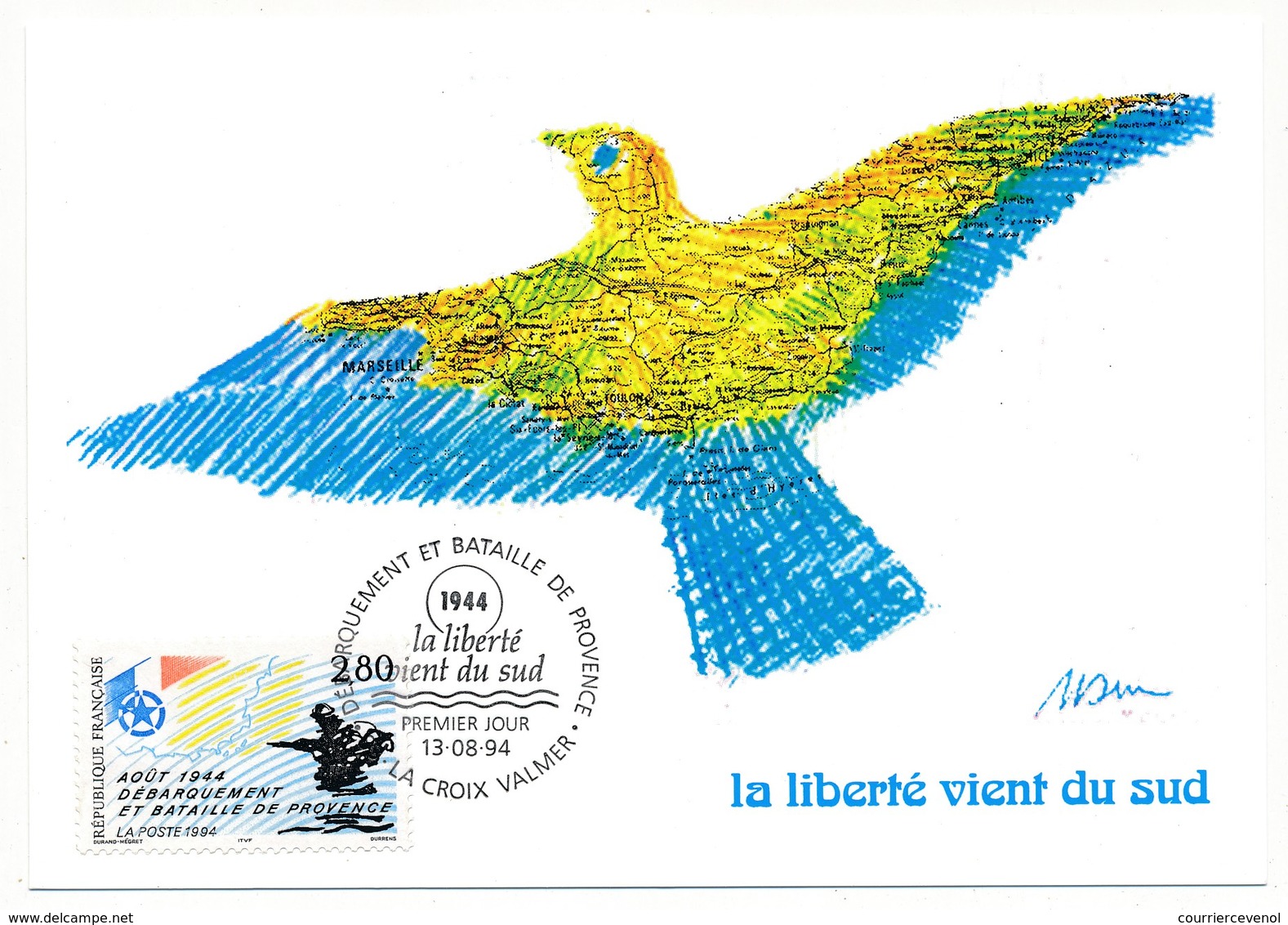 FRANCE - Carte Maximum - 2,80 Débarquement Et Bataille De Provence - LA CROIX VALMER - 13.8.1994 - Guerre Mondiale (Seconde)