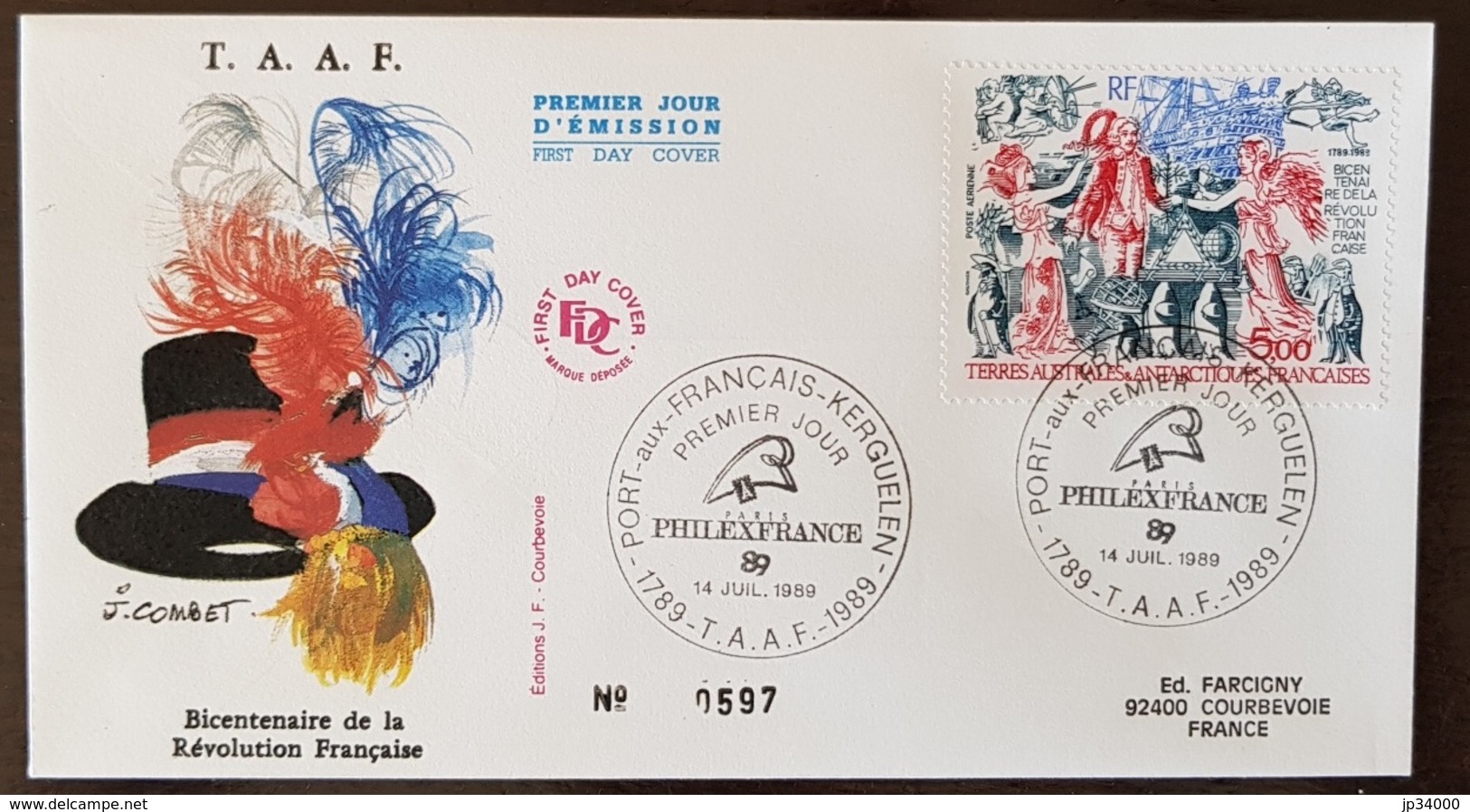 TAAF Bicentenaire Révolution Française. Yvert PA 108. FDC, Enveloppe 1er Jour. PORT AUX FRANCAIS-KERGUELEN - Franz. Revolution