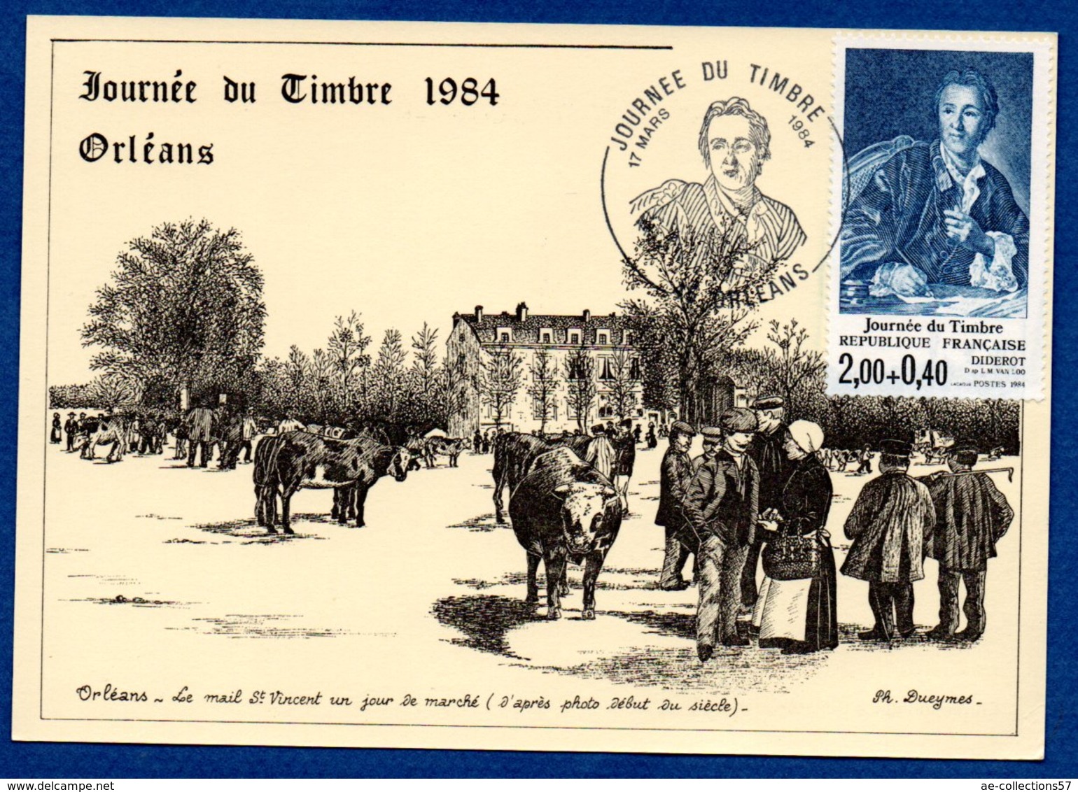 Carte / Journée Du Timbre / Diderot / Orléans / 1 Mars 1984 - 1980-1989