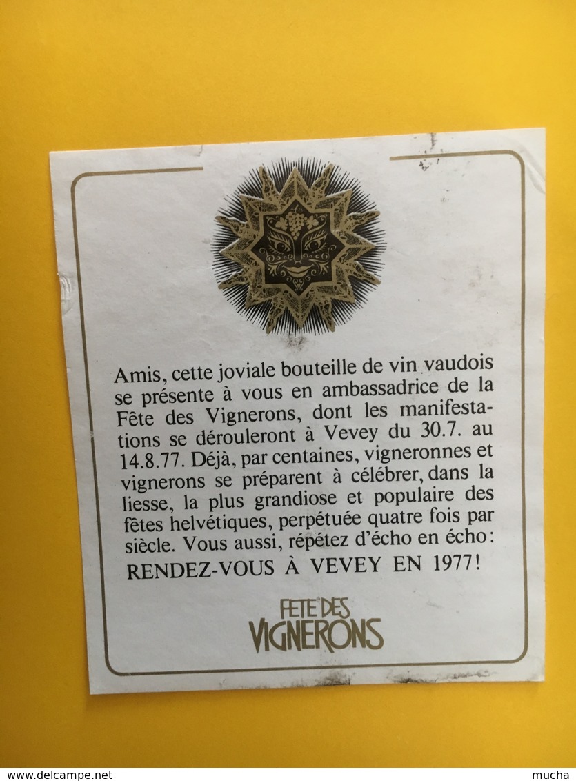 8884- Fête Des Vignerons Vevey 1977 Suisse Vin Des Confrères - Autres & Non Classés