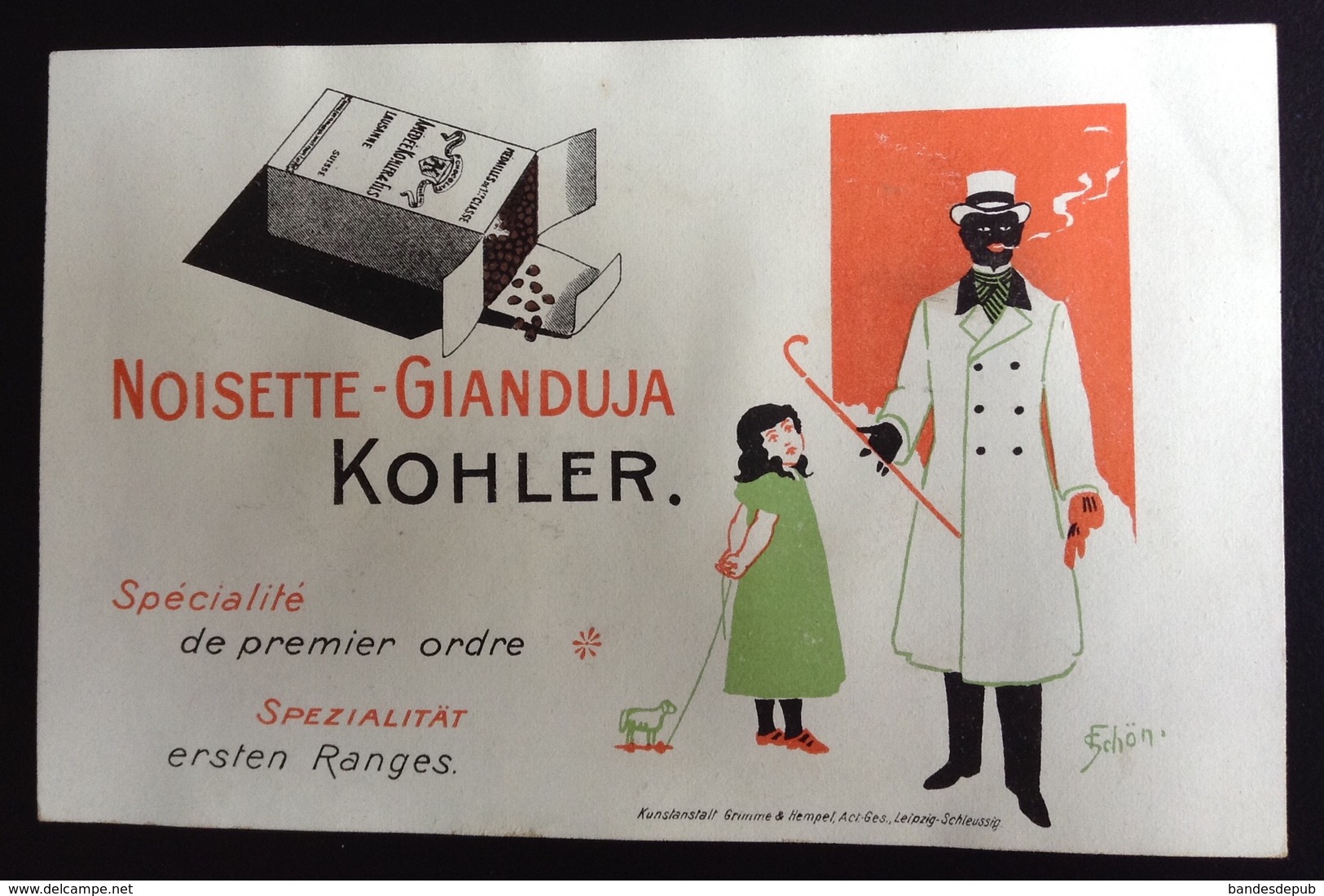 Chocolat KOHLER Suisse  Chromo Format CPA Illustrateur SCHÖN Gianduja Enfant Dandy Noir - Autres & Non Classés