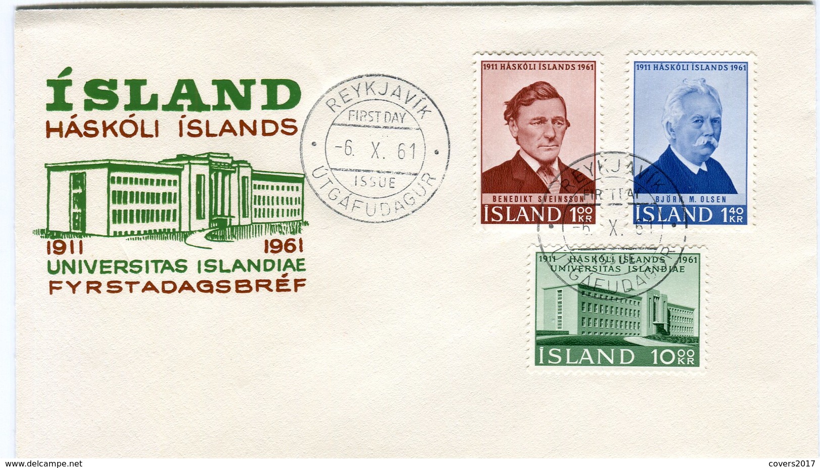 Iceland/Islande/Ijsland/Island FDC 6.X.1961 University Of Iceland Matching Cover - FDC