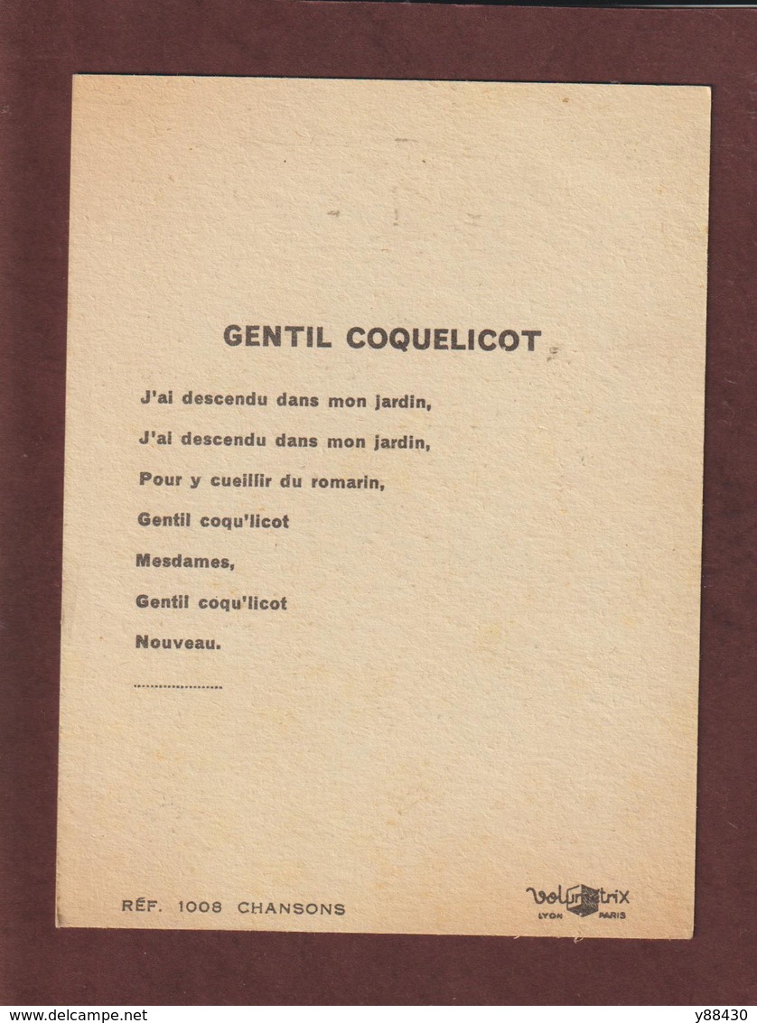 Fiche Cartonnée Volumétrix - GENTIL COQUELICOT -  Série Chansons - Réf. 1008 - Voir Photos Face & Dos - Collections