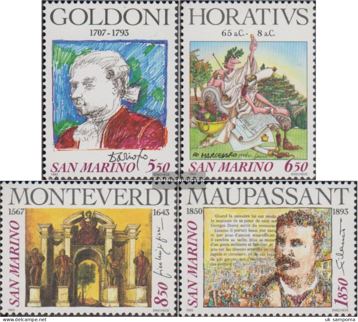 San Marino 1551-1554 (complete Issue) Unmounted Mint / Never Hinged 1993 Poets & Composers - Unused Stamps