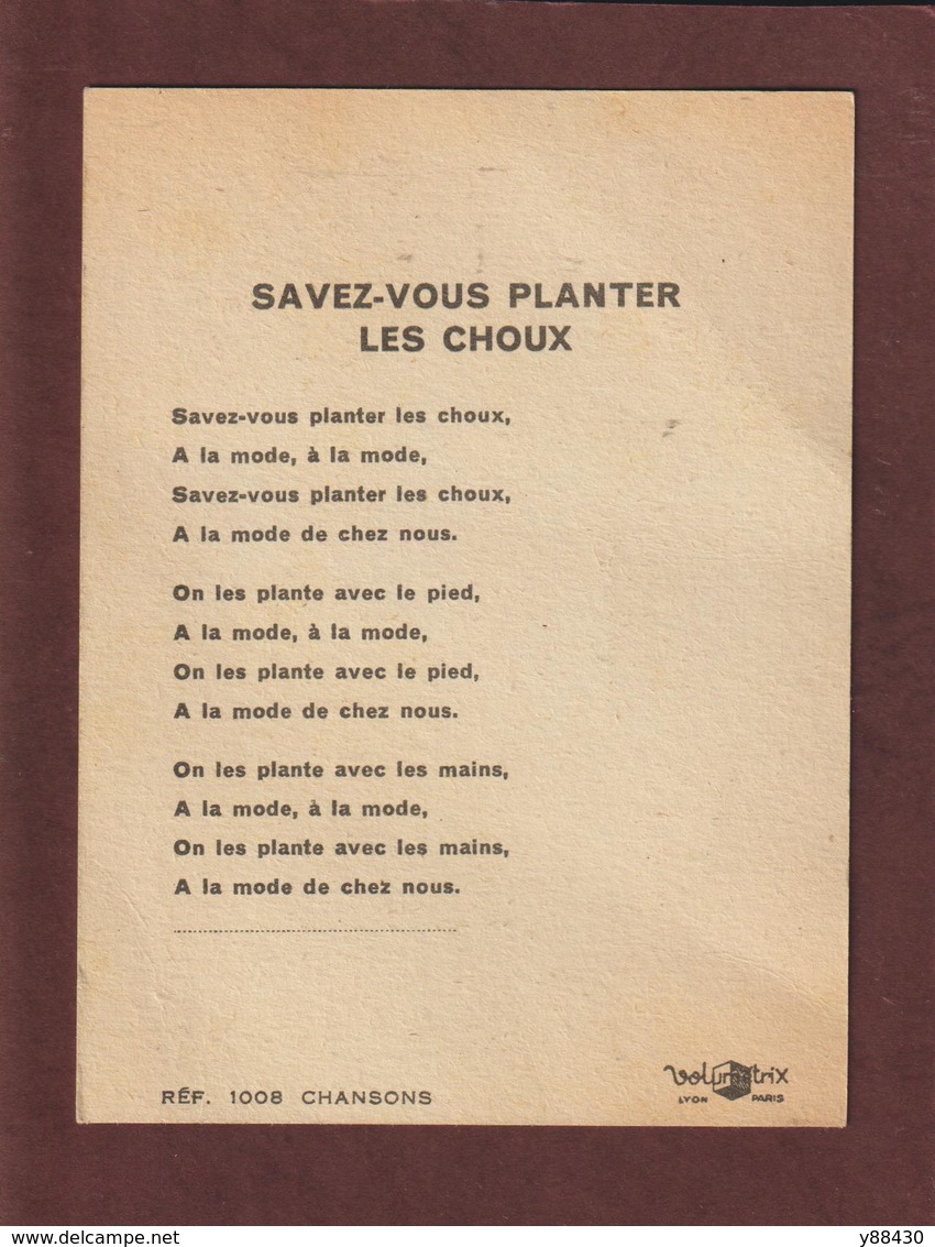 Fiche Cartonnée Volumétrix - SAVEZ-VOUS PLANTER LES CHOUX -  Série Chansons - Réf. 1008 - Voir Photos Face & Dos - Collections