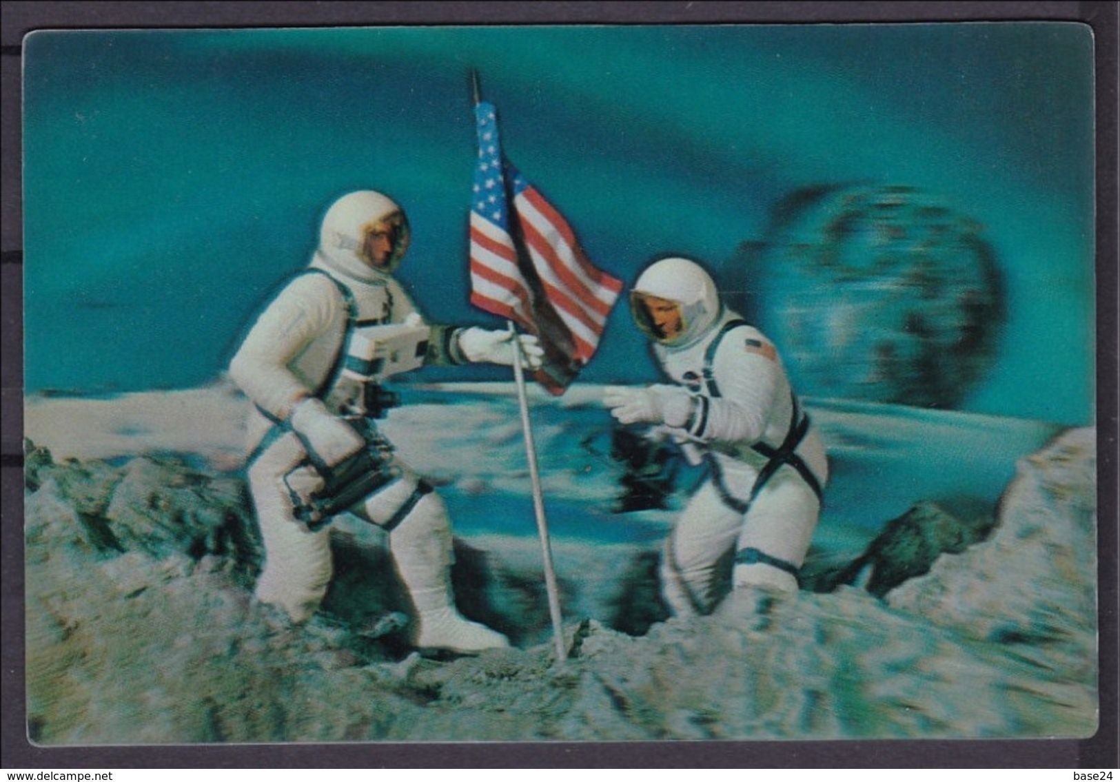 1969 USA L'UOMO SULLA LUNA APOLLO 11  MAN ON THE MOON 2 Cartoline Lenticolari 3D Cape Canaveral Viaggiate New York - USA