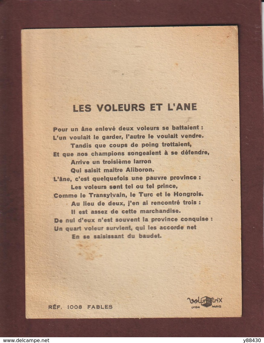 Fiche Cartonnée Volumétrix - LES VOLEURS ET L'ANE -  Série Fables - Réf. 1008 - Voir Photos Face & Dos - Collections