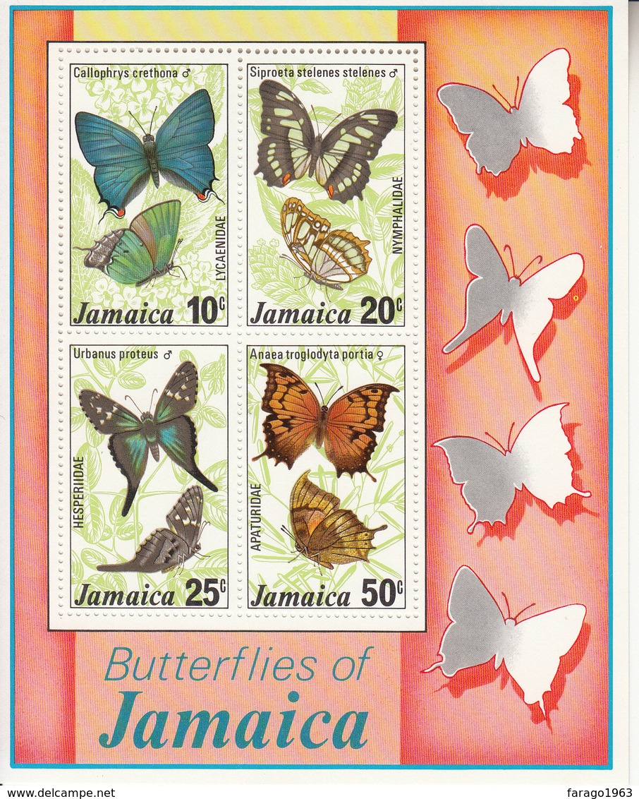 1978 Jamaica Butterflies Souvenir Sheet Complete   MNH - Jamaica (1962-...)