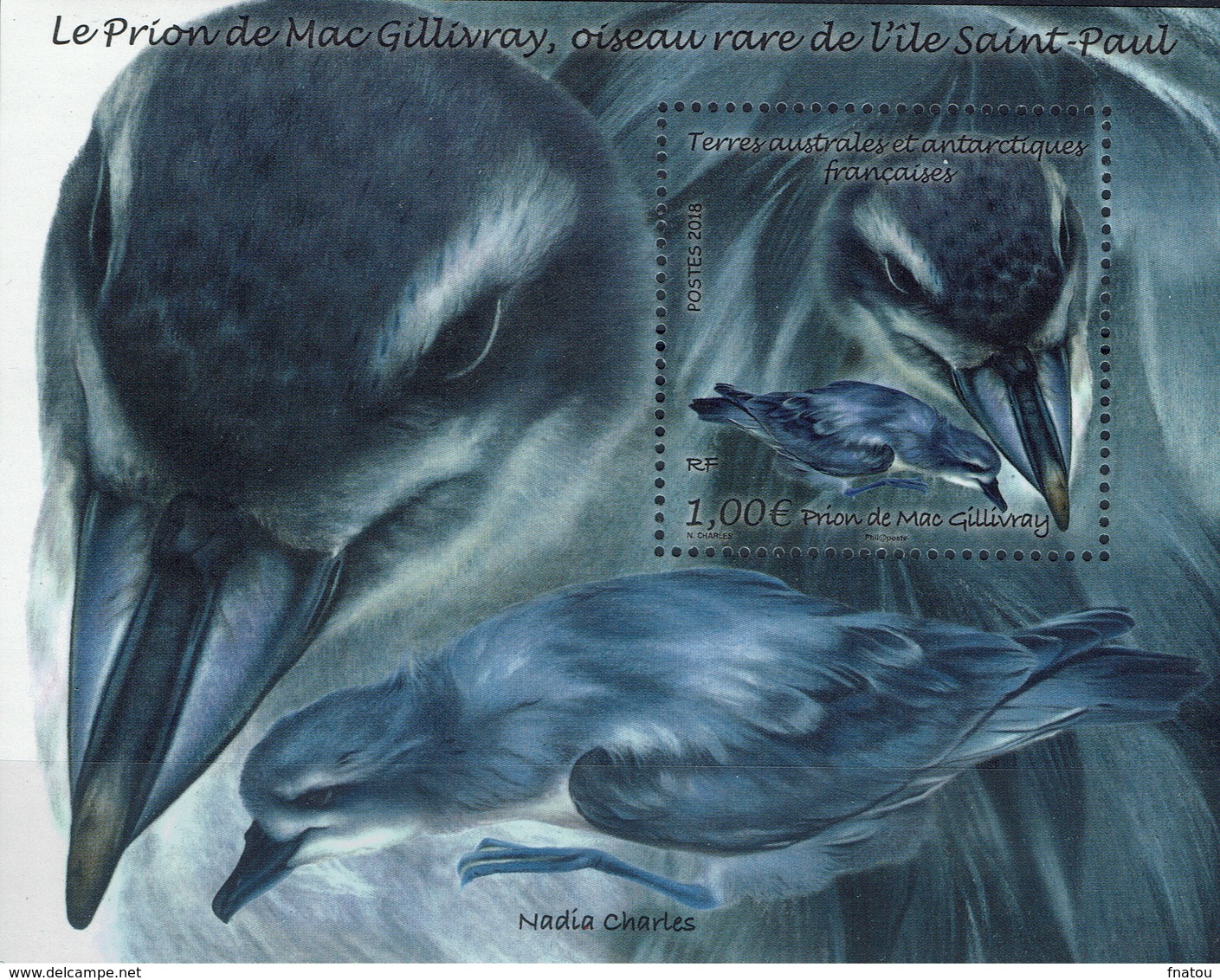 French Antarctic (FSAT), Bird, Salvin's Prion, 2018, MNH VF  Souvenir Sheet Of One - Unused Stamps