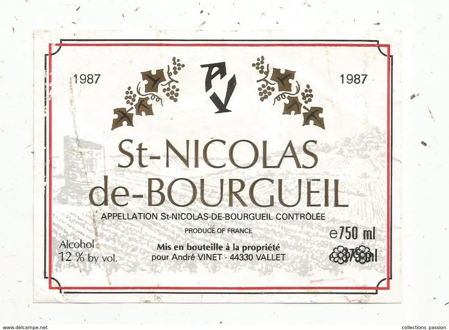 étiquette De Vin, SAINT NICOLAS DE BOURGUEIL , André VINET , 44 , VALLET - Rotwein