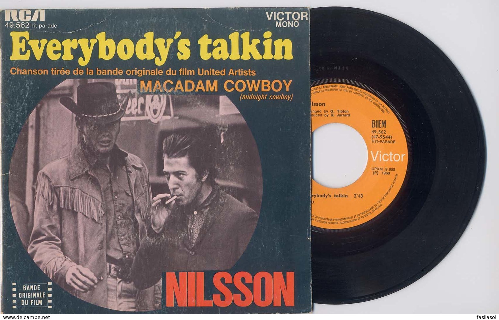 SP 45tours : BOF De De Macadam Cowboy - Nilsson : Everybody S Talkin (1968) - Musique De Films