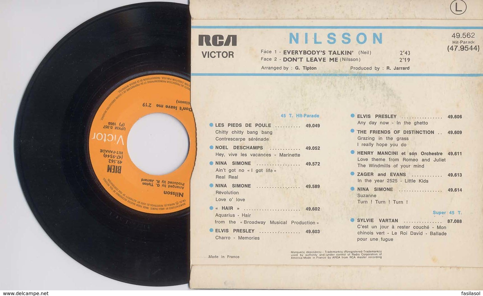 SP 45tours : BOF De De Macadam Cowboy - Nilsson : Everybody S Talkin (1968) - Musique De Films