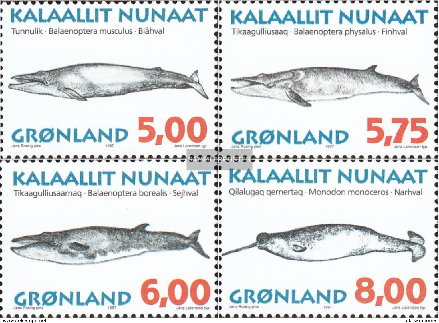 Denmark - Greenland 305y-308y (complete Issue) Unmounted Mint / Never Hinged 1997 Whales - Unused Stamps