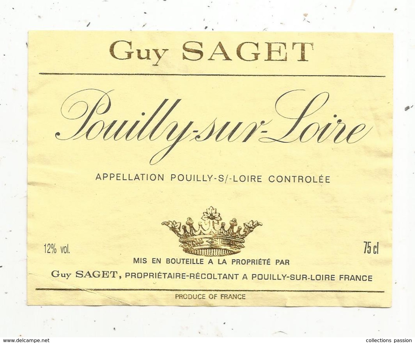 étiquette De Vin, Blanc , POUILLY SUR LOIRE , Guy Saget - Weisswein