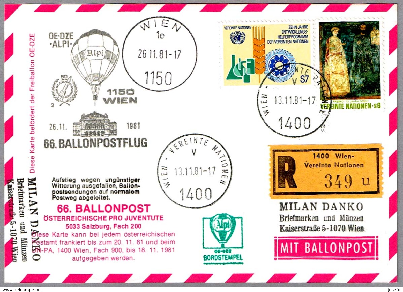 66 BALLONPOSTFLUG - CORREO VOLADO EN GLOBO. Wien 1981 - Correo Postal