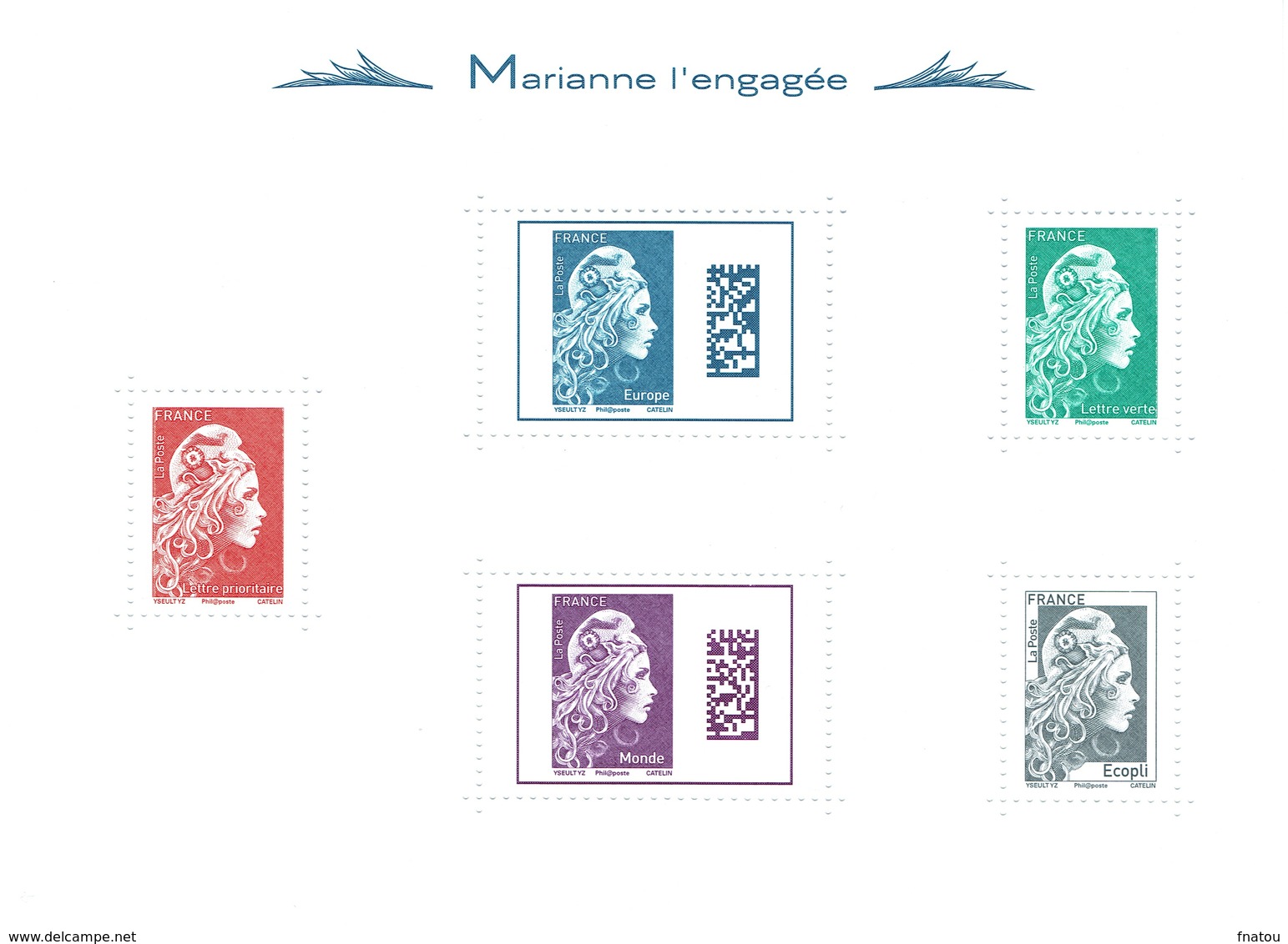 France, Marianne, "l'engagée" (the Engaged), 2018, MNH VF  Superb Bloc Of 5 - Unused Stamps