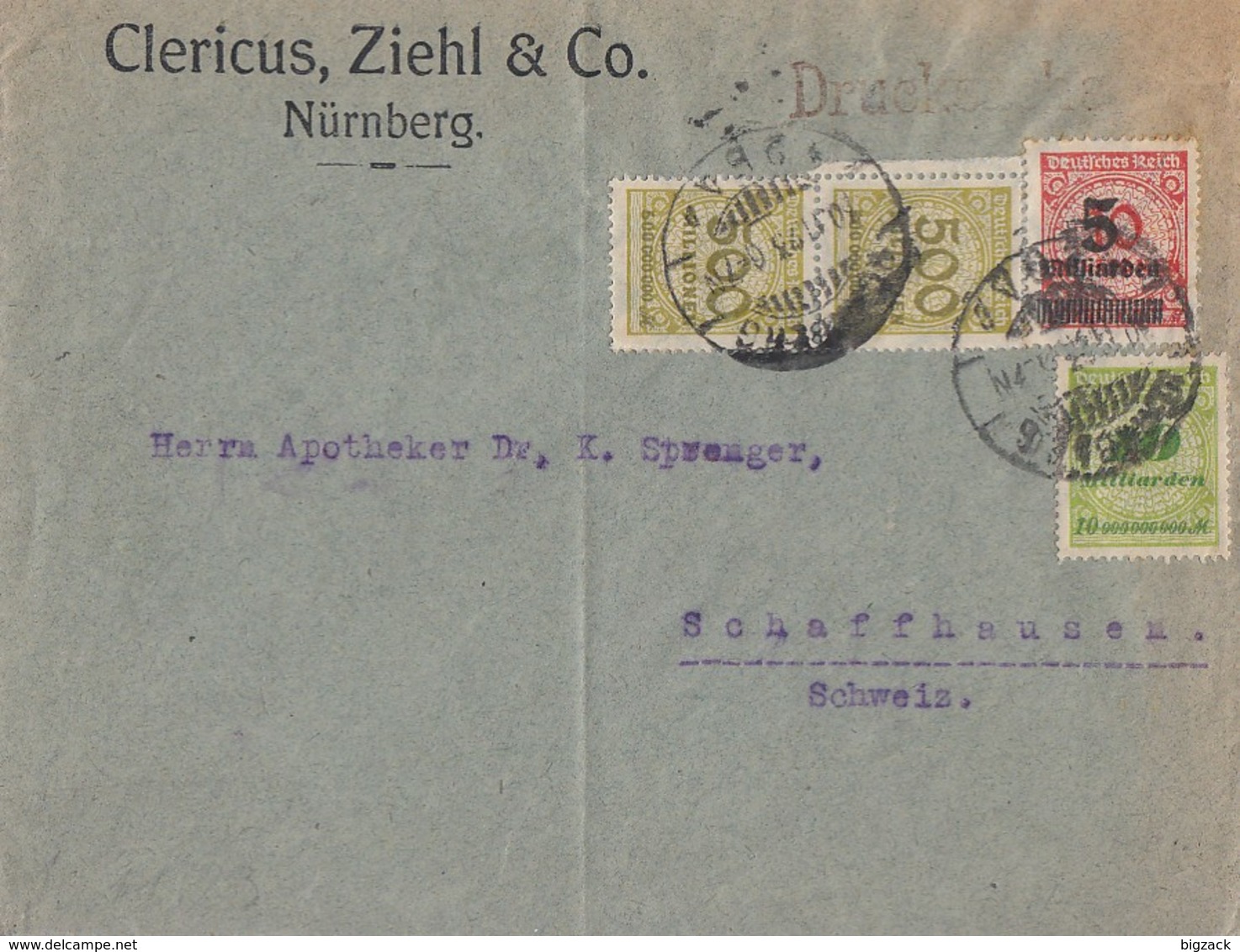 DR Brief Drucksache Mif Minr.2x 324,328,334A Nürnberg 30.11.23 Gel. In Schweiz - Briefe U. Dokumente