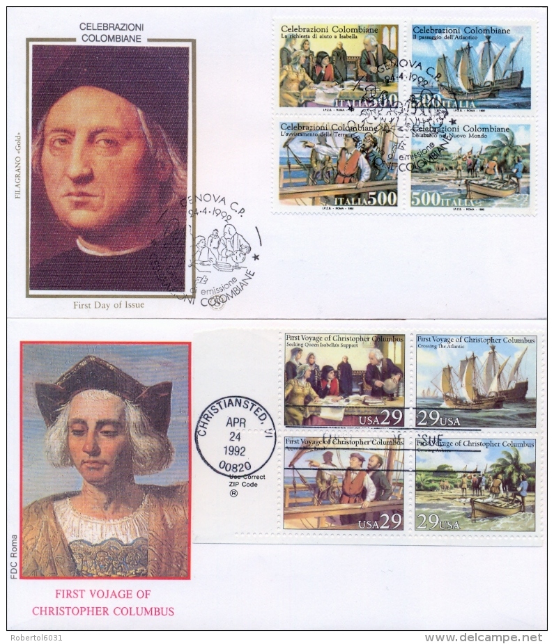 Italia USA 1992 Emissione Congiunta Joint Issue FDC FILAGRANO Cristoforo Colombo First Voyage To America 2 Covers - Cristoforo Colombo