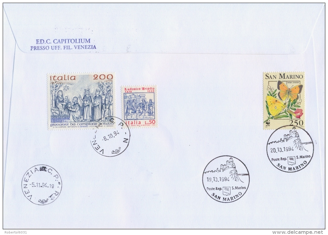 Italia San Marino 1994 Emissione Congiunta Su Foglietto FDC CAPITOLIUM 900° Dedicazione Basilica Di San Marco A Venezia - Chiese E Cattedrali