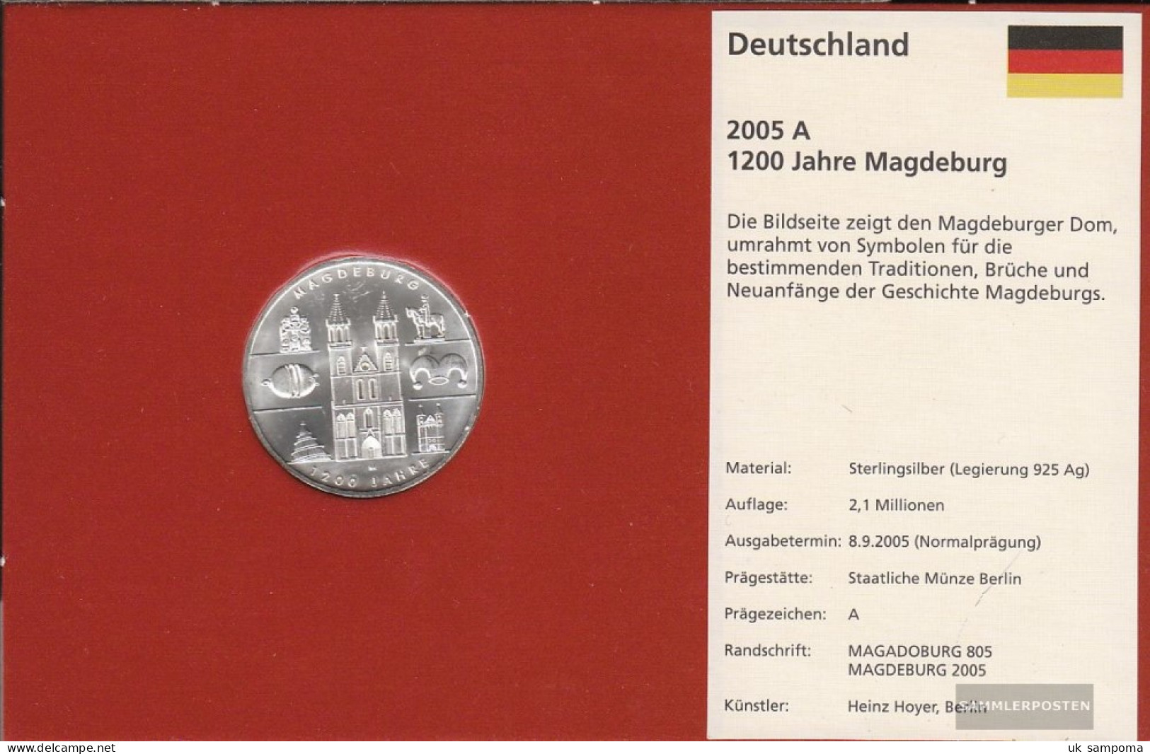 FRD (FR.Germany) Jägernr: 515 2005 A Stgl./unzirkuliert Silver Stgl./unzirkuliert 2005 10 Euro 1200 Years Magdeburg - Germany