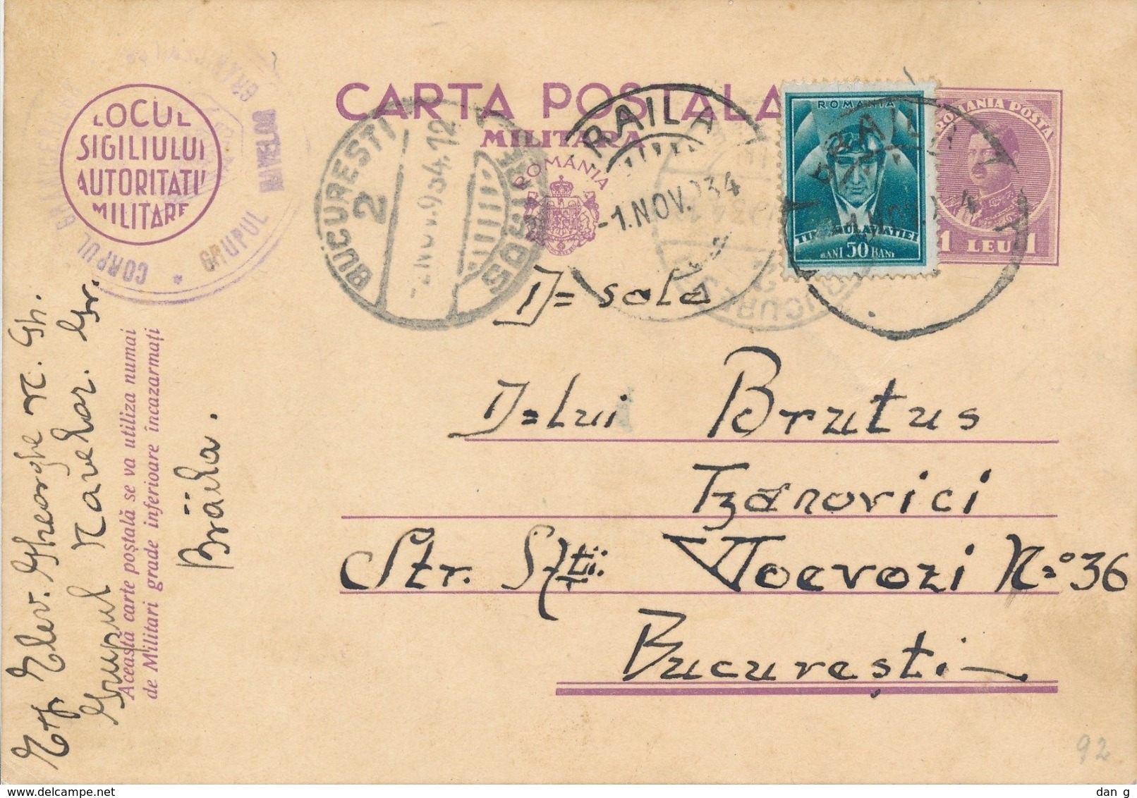 1934 Romania Military Postcard Navy Borderguard Ships Group Marine Braila Danube - Briefe U. Dokumente
