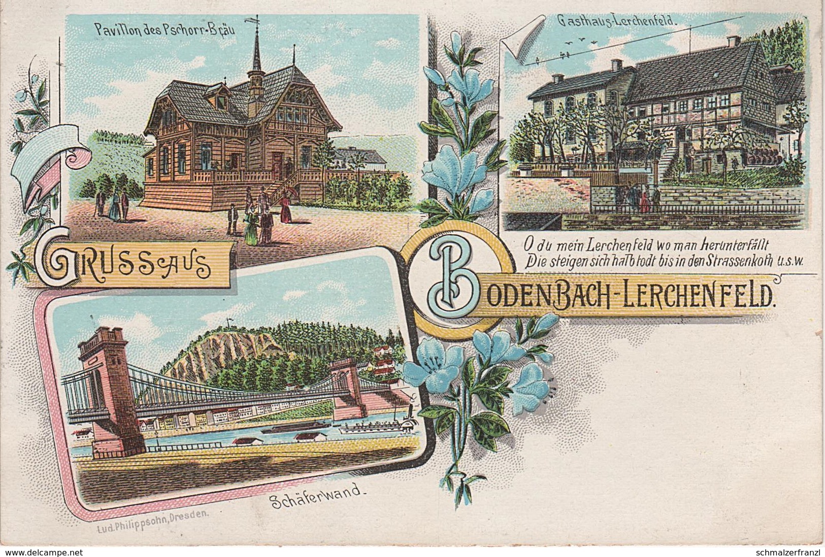 Litho AK Bodenbach Podmokly Lerchenfeld Gasthof Pavillon Pschorr Bräu A Tetschen Decin Peiperz Kalmswiese Herbstwiese - Sudeten