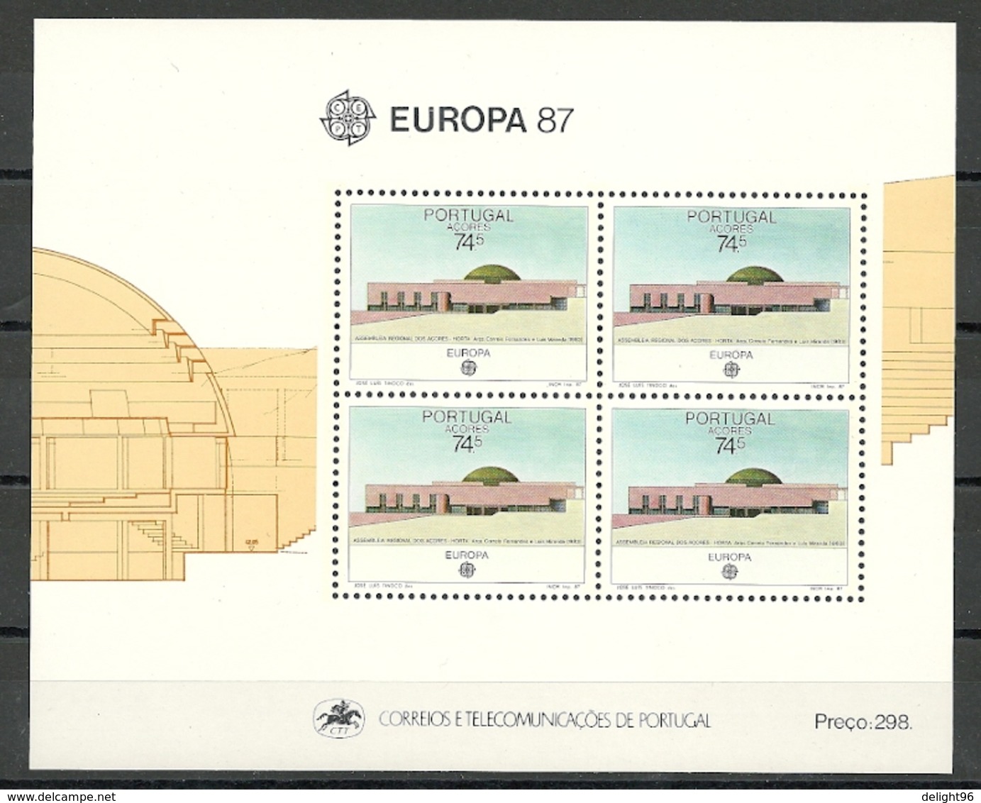 1987 Portugal (Azores) Europa: Modern Architecture Minisheet (** / MNH / UMM) - 1987