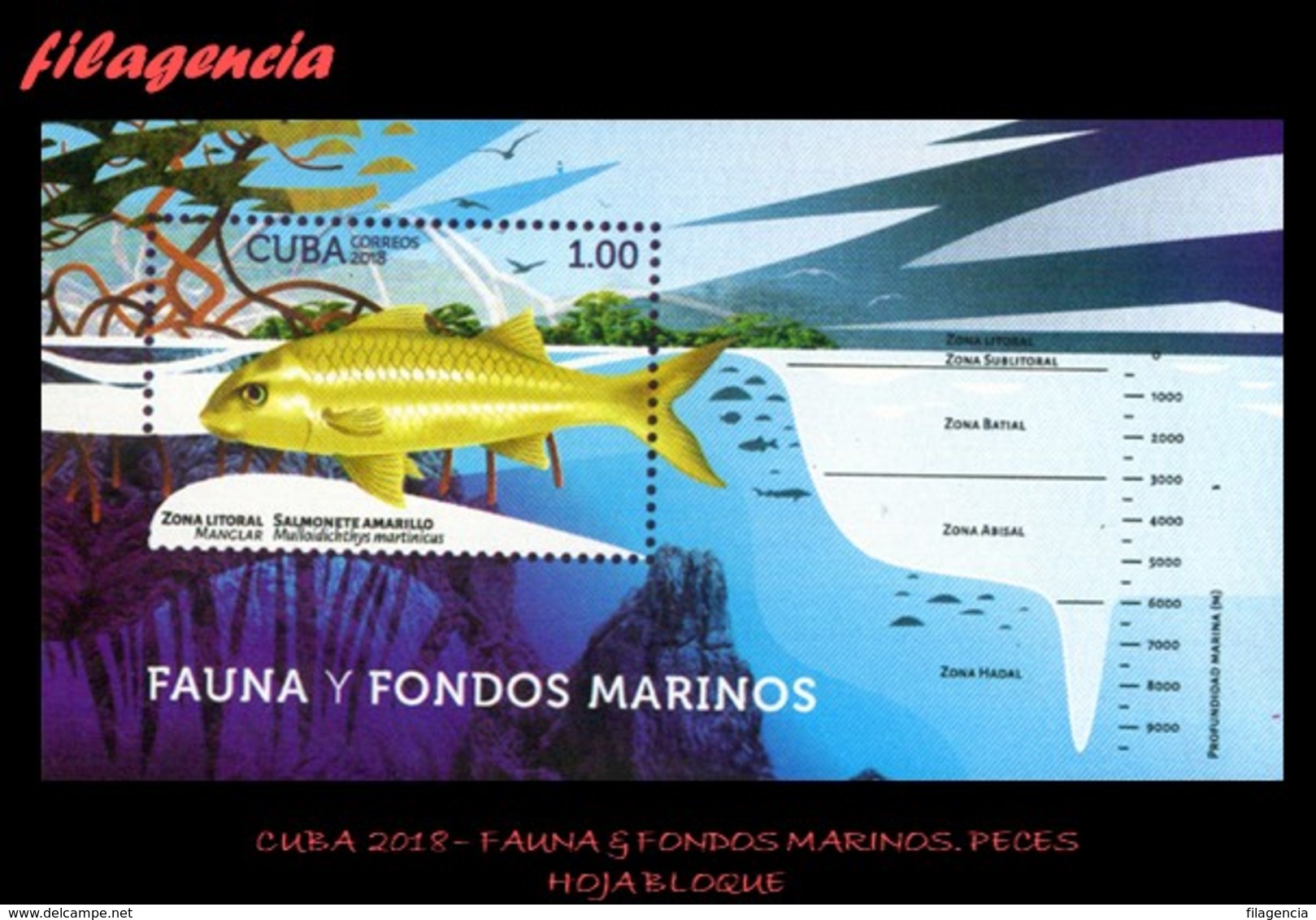AMERICA. CUBA MINT. 2018 FAUNA & FONDOS MARINOS. PECES. HOJA BLOQUE - Nuevos