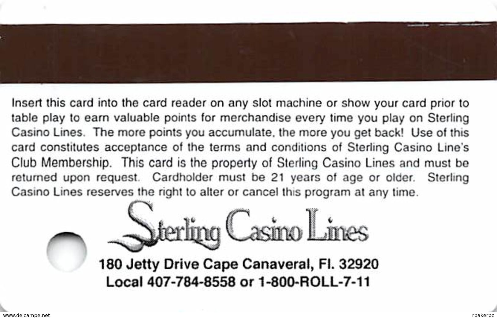 Sterling Casino Lines Ambassador Club VIP Card - Cape Canaveral, FL Casino Cruise Ships BLANK - Casino Cards