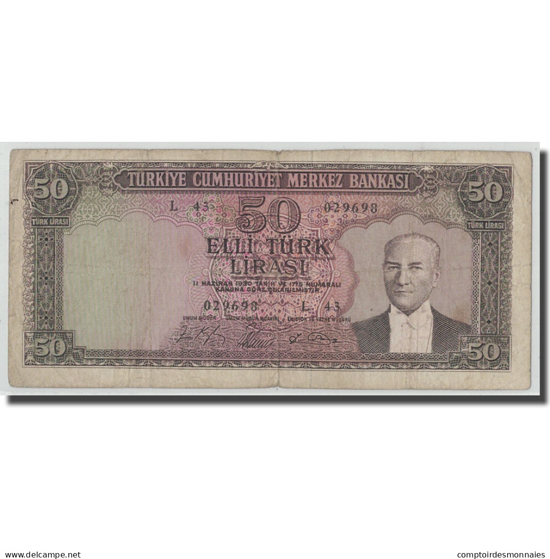 Billet, Turquie, 50 Lira, L.1930, 1951-12-01, KM:162a, B+ - Turquie