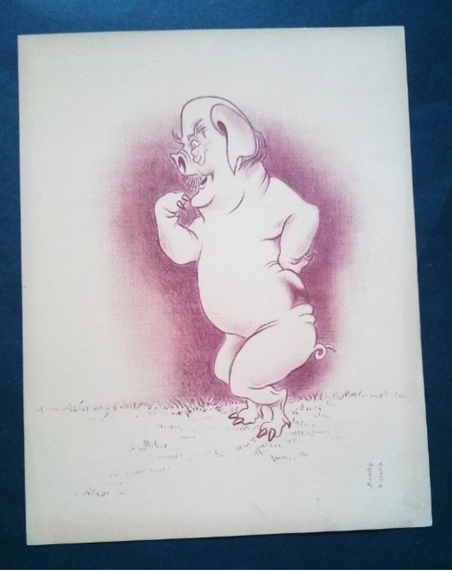 Caricature Lithographie Georges Bastia, Le Zoo Des Vedettes, Porc, Cochon - Lithographies