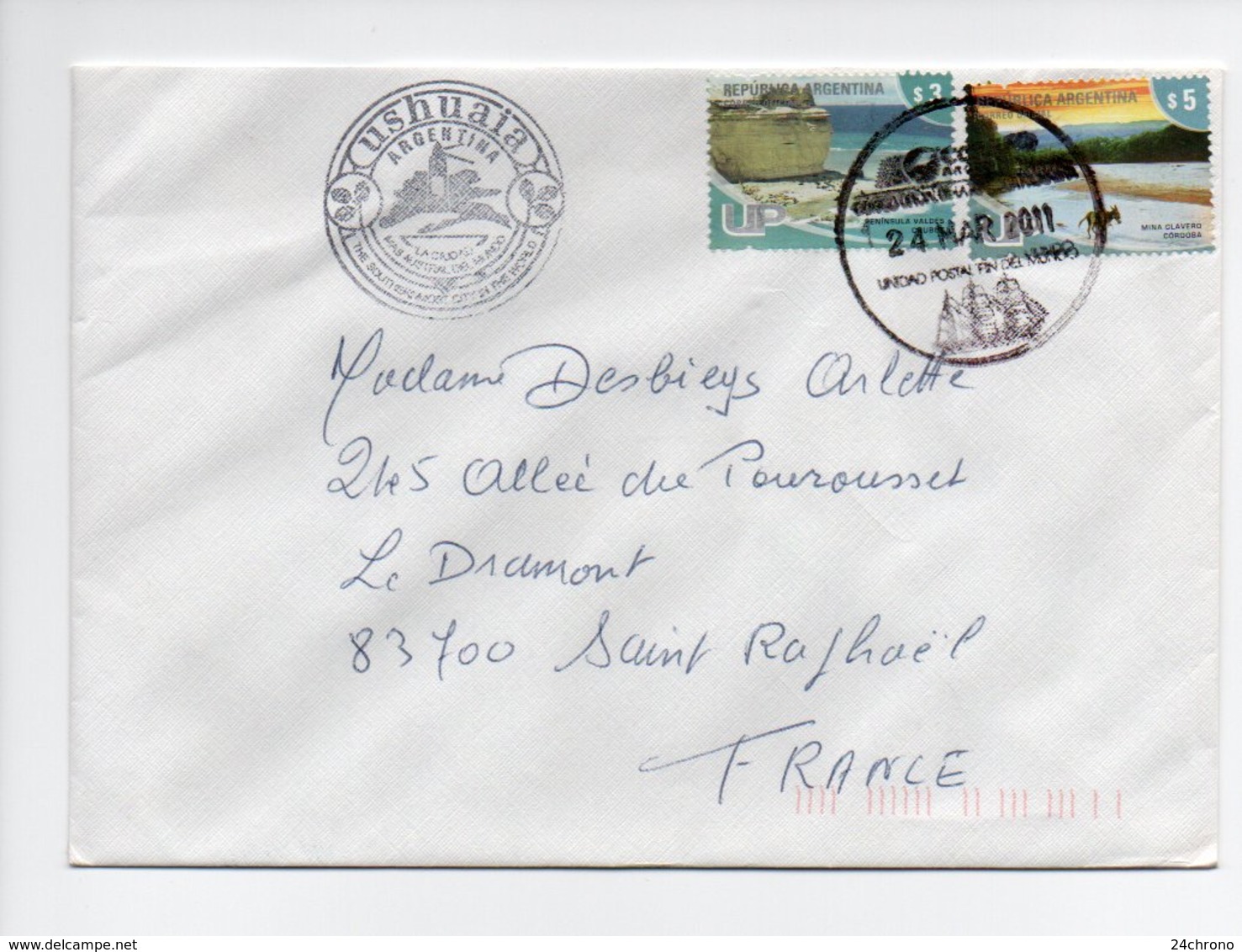 Argentine: Enveloppe Avec Timbres, Ushuaia 2011, Phare (18-2808) - Brieven En Documenten